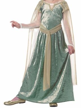 California Costumes Girls Medieval Renaissance Green Velvet dress and cape